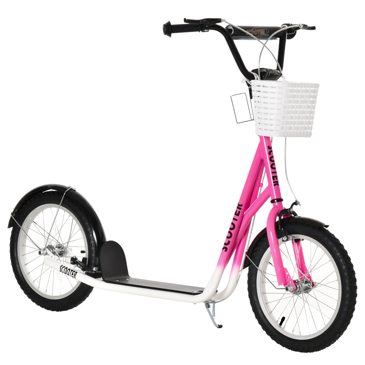 Adjustable Kids Kick Scooter with Dual Brakes, Basket and Cup Holder