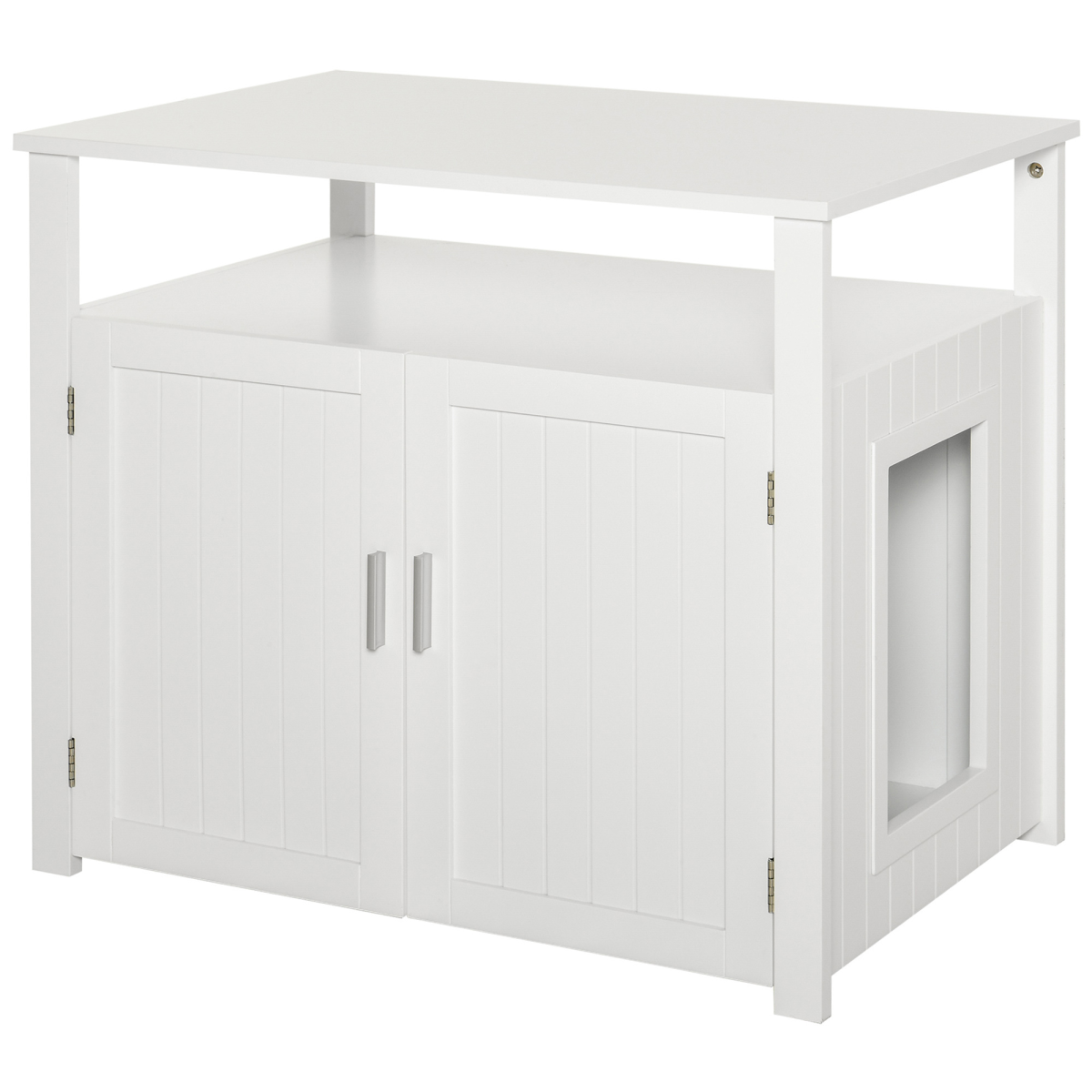 Cat Litter Box Cabinet Side Table with Magnetic Closing Door, White