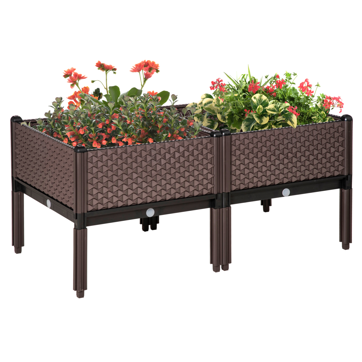 Outsunny Set of 2 Elevated Raised Garden Bed Planter Boxes for Flowers, Vegetables, Herbs, Patio, Deck, Balcony