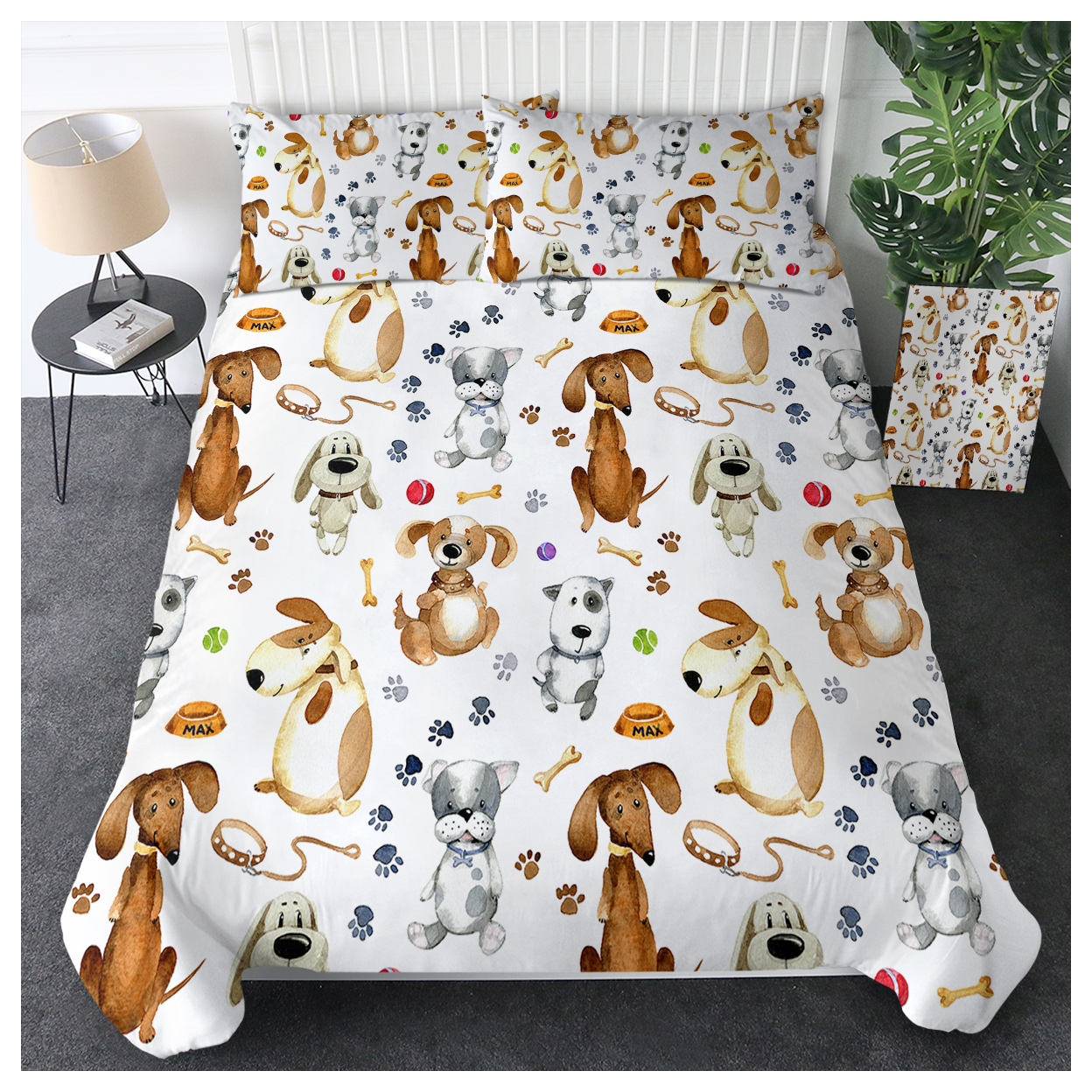 Kids Animal Duvet Cover Set, Pastel Cartoon Dogs Paws Pattern, 3 Pieces with 1 Duvet Cover and 2 Pillow Shams, Cute Puppy Dog Bedding