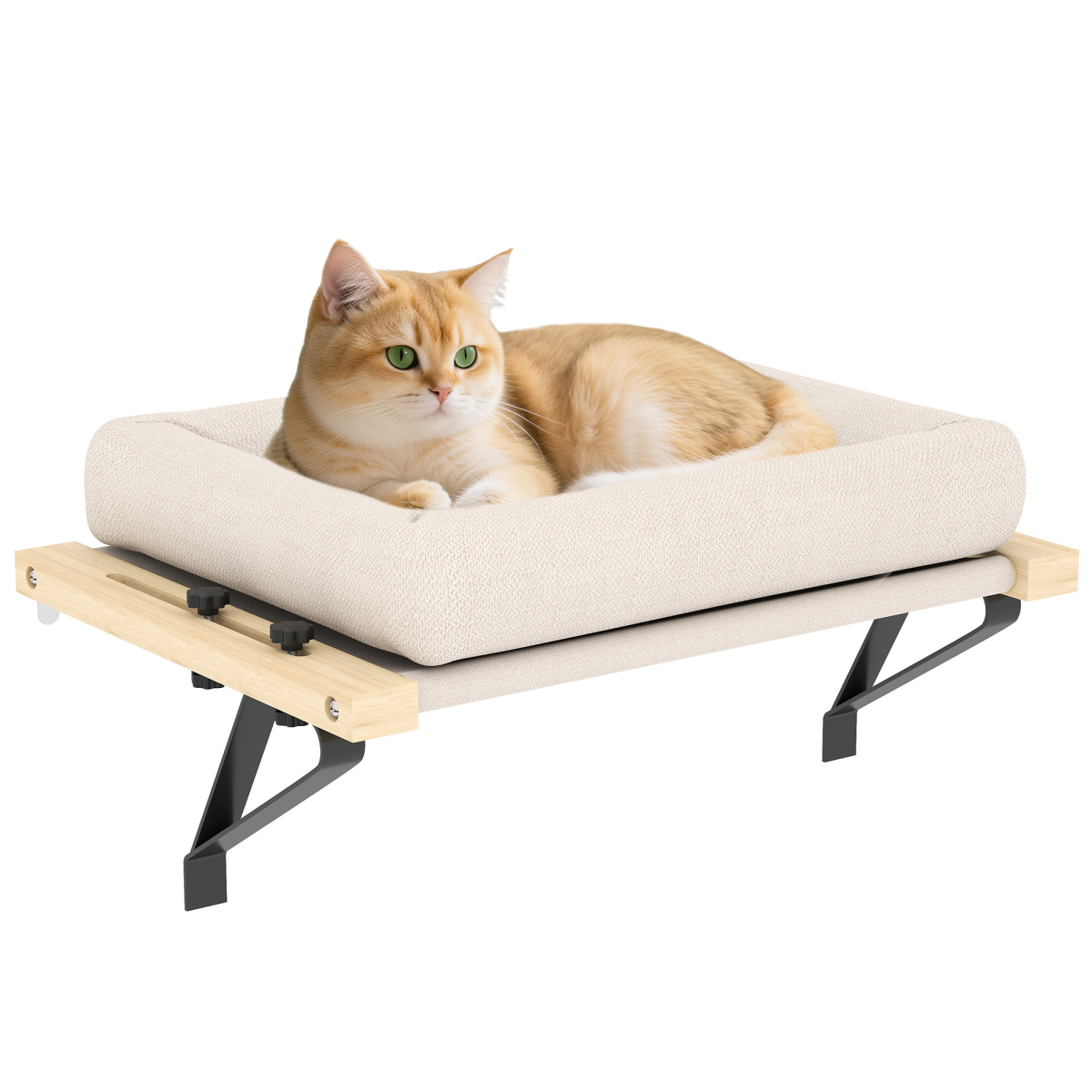 PawHut Adjustable Hanging Cat Hammock Bed with Cushion, Cream