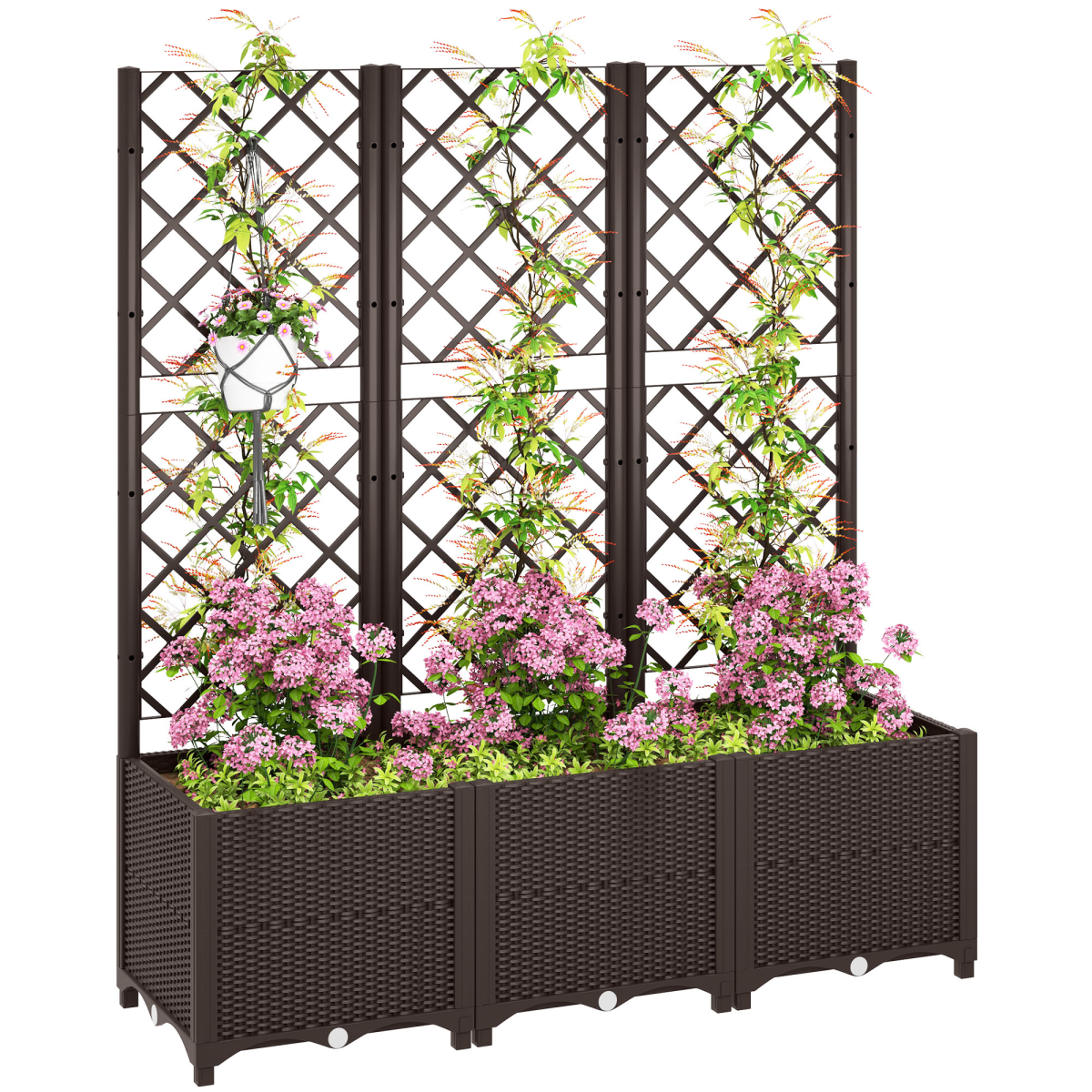 Outsunny Plastic Planter Box with Trellis and Drain Plugs