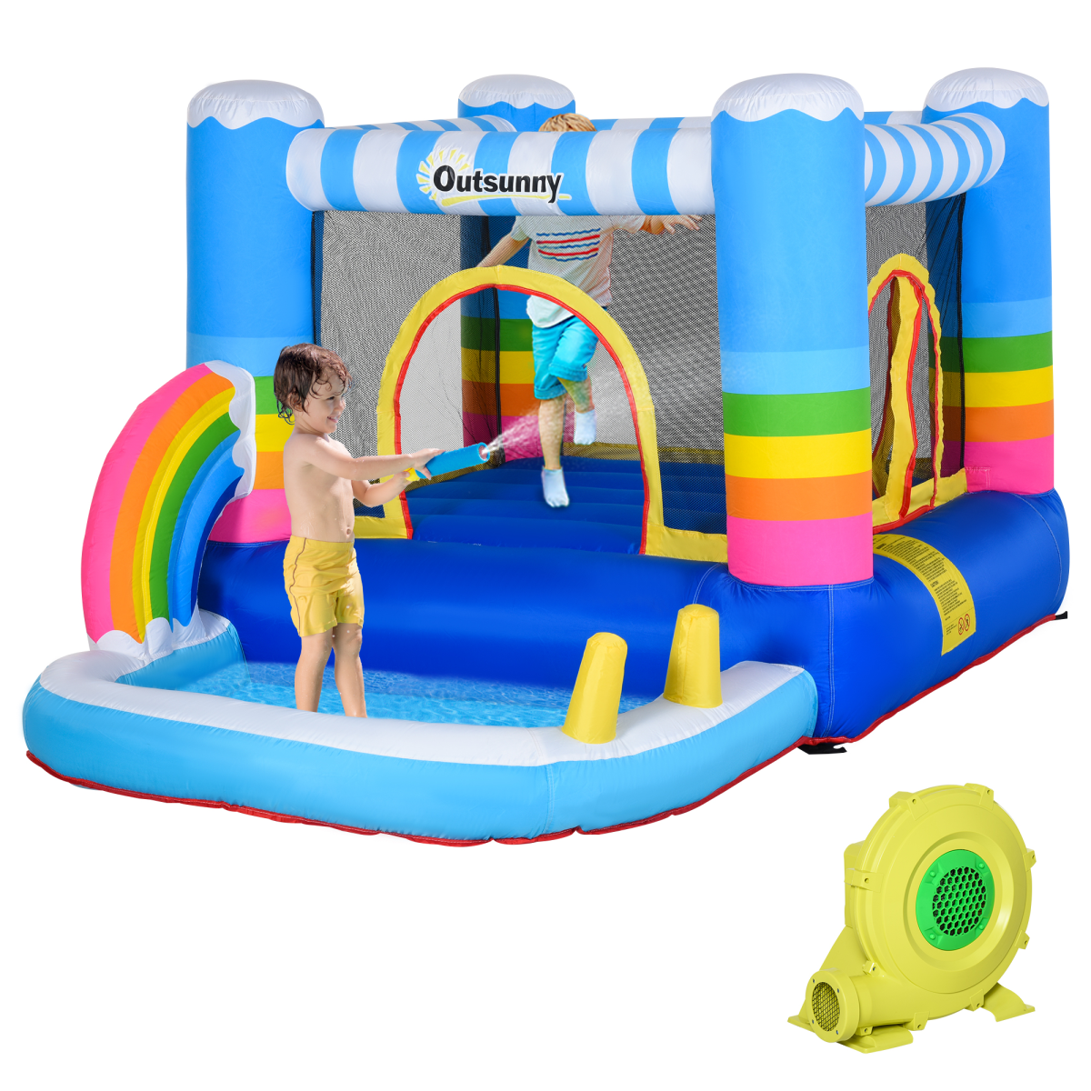 Kids Bouncy Castle Trampoline with Pool, Net & Blower, 3-8 Years