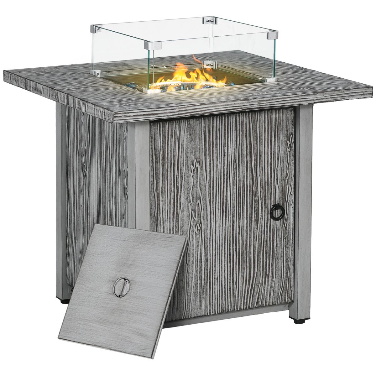 Outsunny Gas Fire Pit Table with 40,000 BTU Burner, Glass Screen and Rain Cover