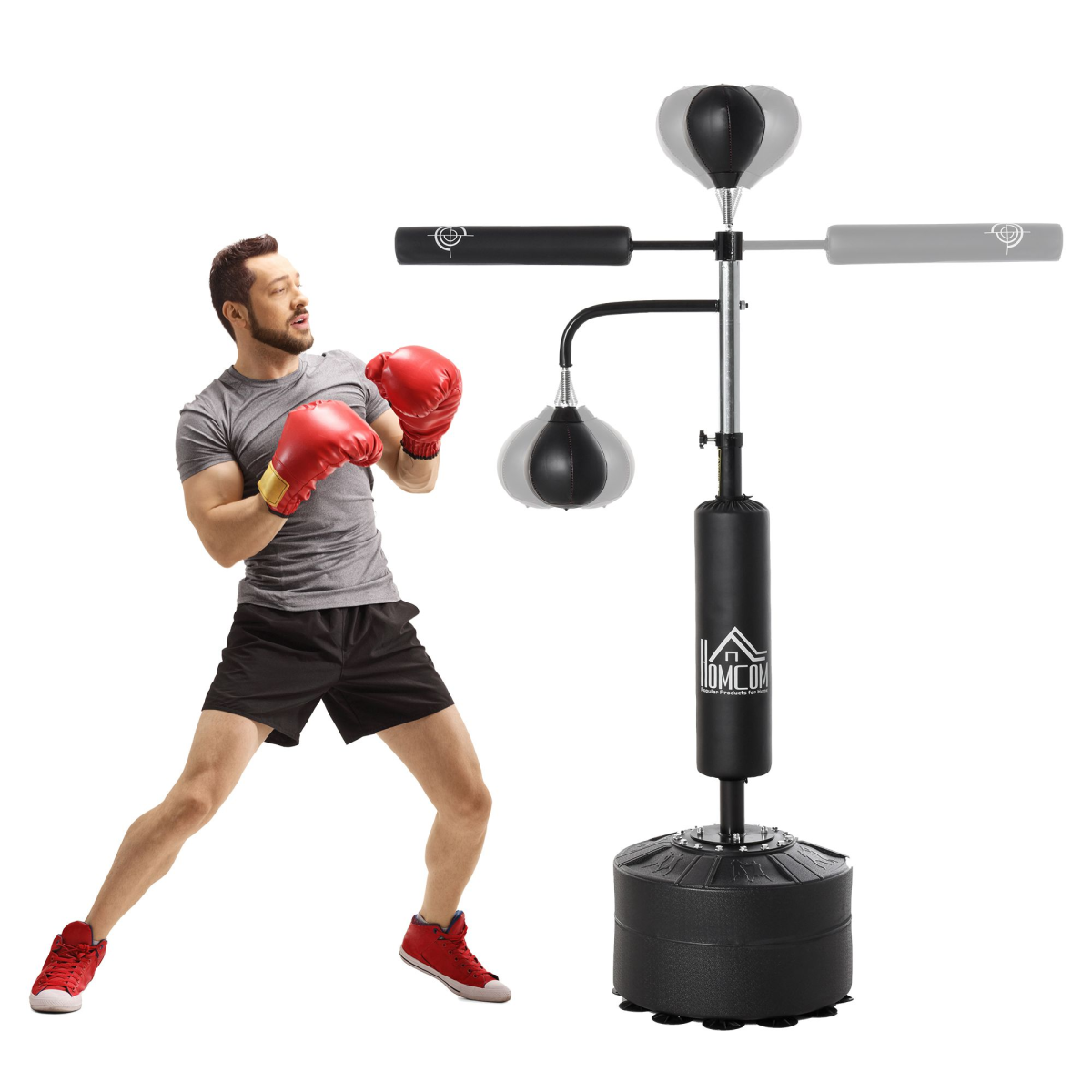 HOMCOM 3-in-1 Punching Bag Stand with 2 Speedballs and 360 Reflex Bar