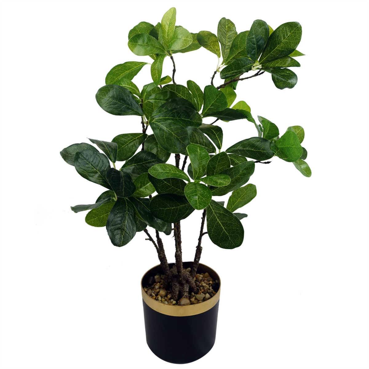 Leaf 60cm Artificial Tropical Bonsai Ficus Tree in Plastic Pot with Decorative Gravel and Wired Stems