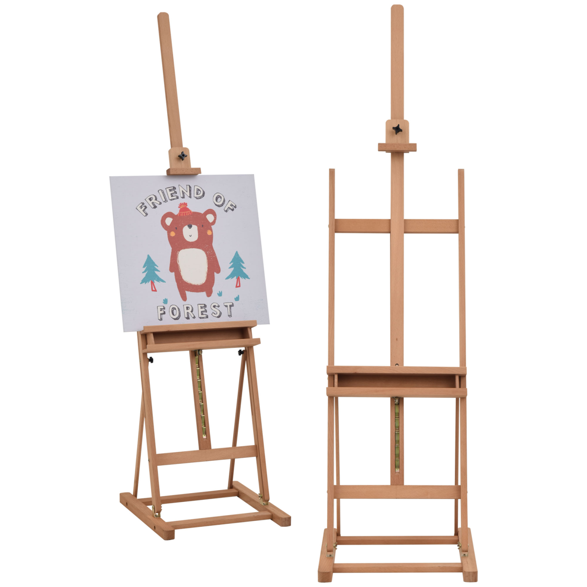 Height Adjustable H-Frame Studio Easel with Canvas Holder and Storage Tray, Beech Wood, Unbranded