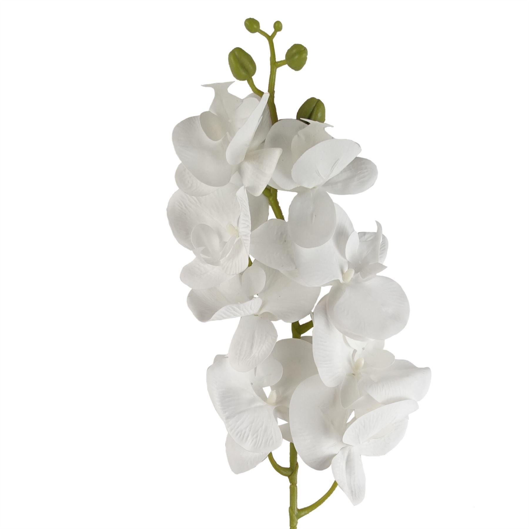 Leaf 100cm Artificial White Phalaenopsis Orchid Stem, 7 Flowers, Wired for Arrangements