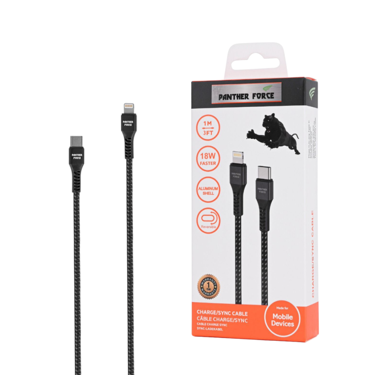 Panther Force 18W 1M USB-C to Lightning Cable