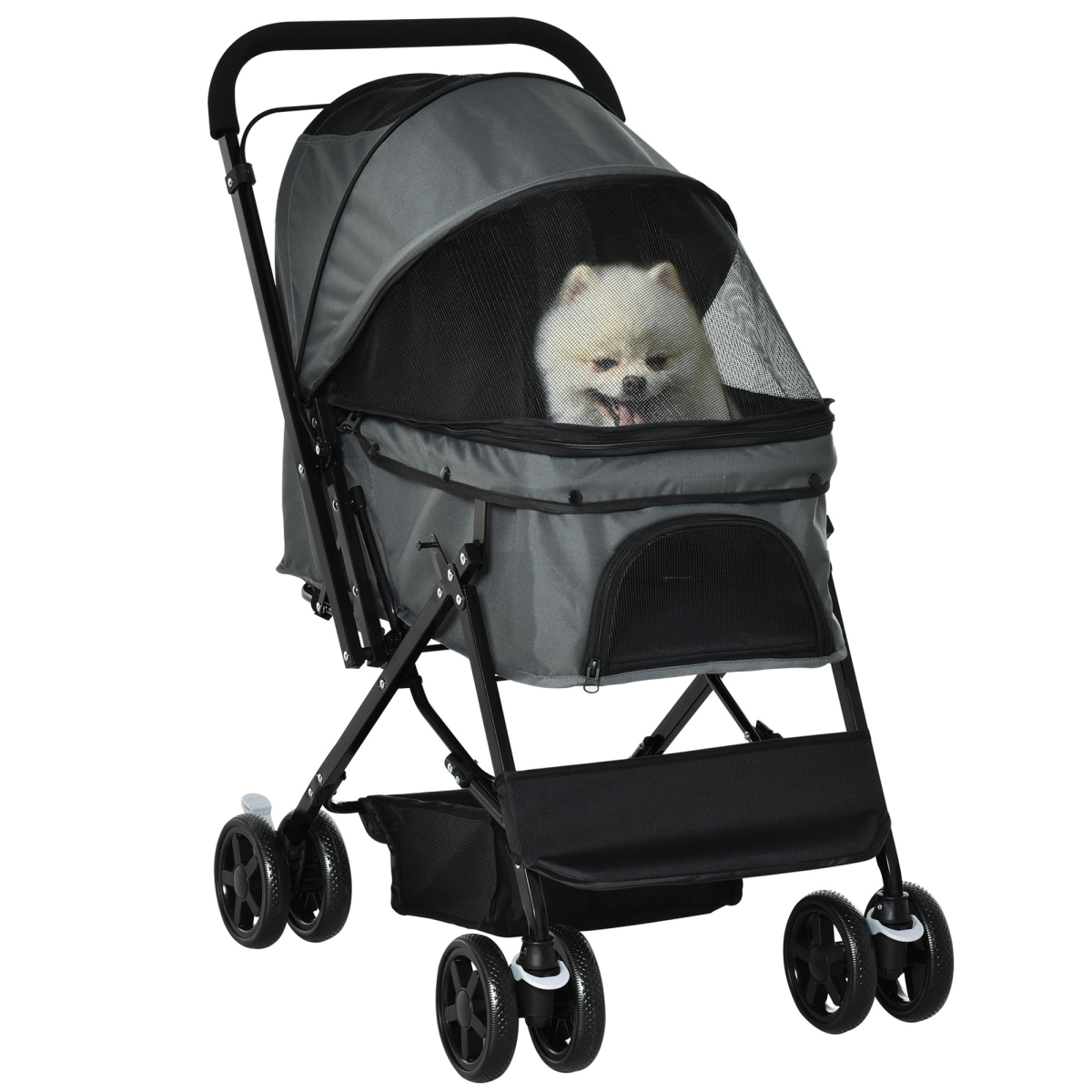 PawHut Foldable Pet Stroller with Reversible Handle, Grey