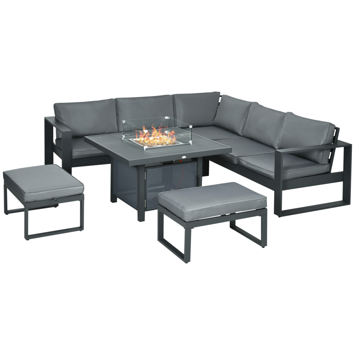 Outsunny 6-Piece Garden Furniture Set with Fire Pit Table, Aluminium