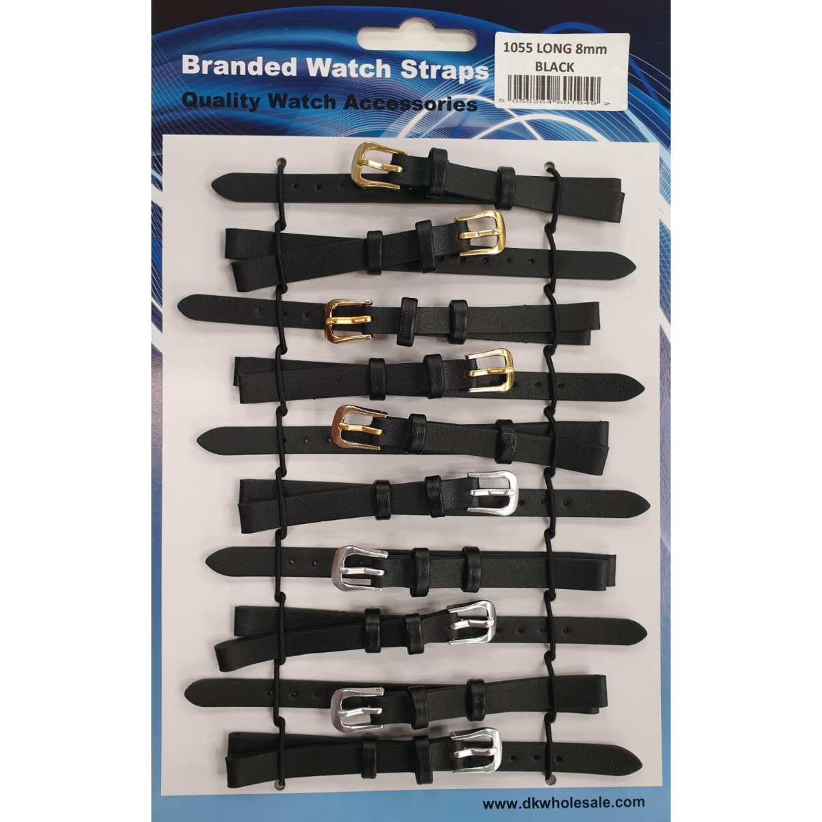 Black Leather Extra Long Watch Straps Pack of 10 8mm