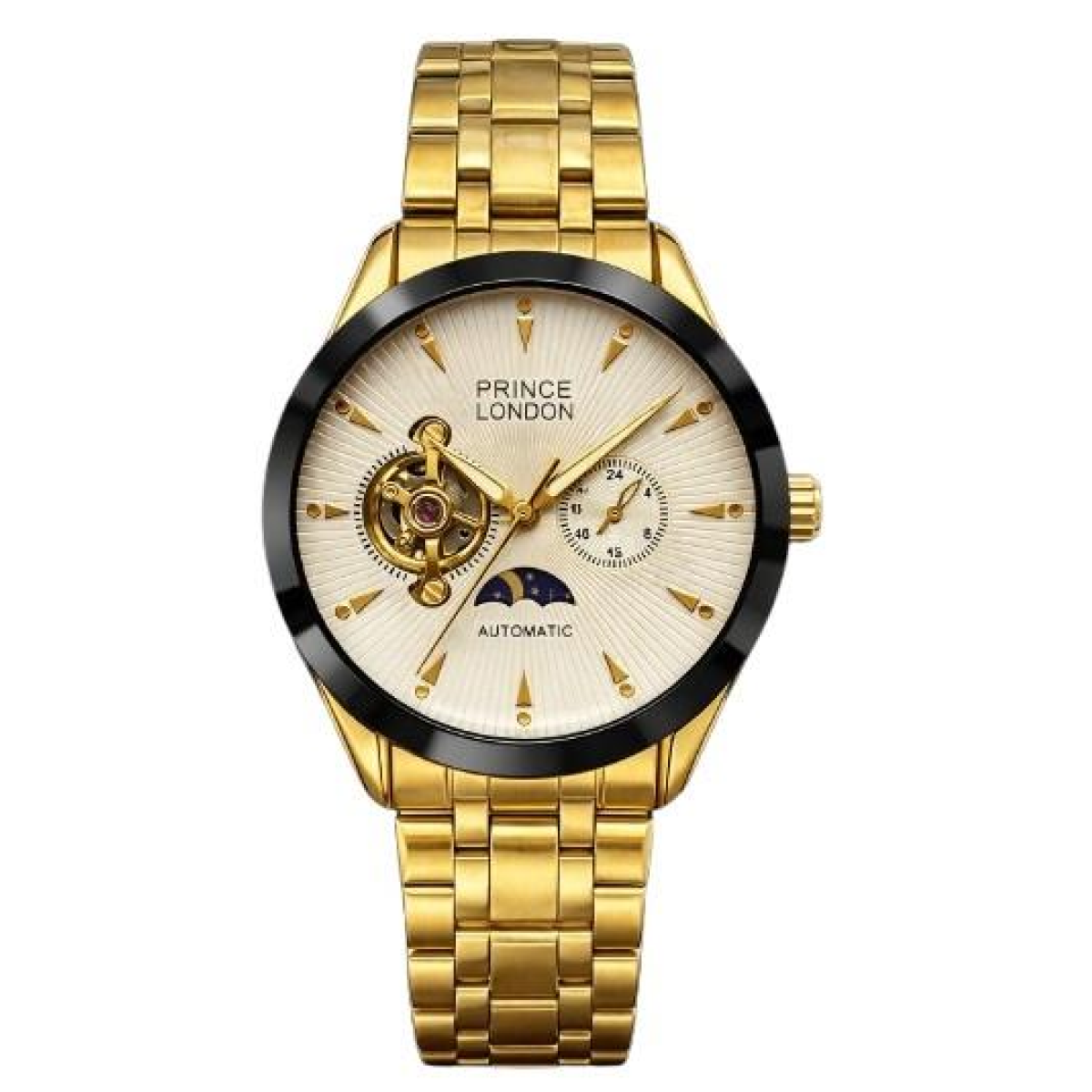 NY London Men's Automatic Analogue Metal Bracelet Watch, Gold/White