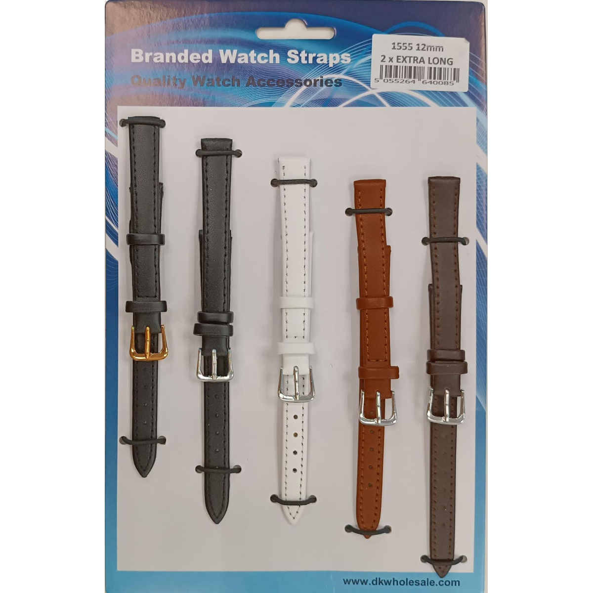 12MM 2X Extra Long Mix Colour Leather Watch Straps Pack of 5