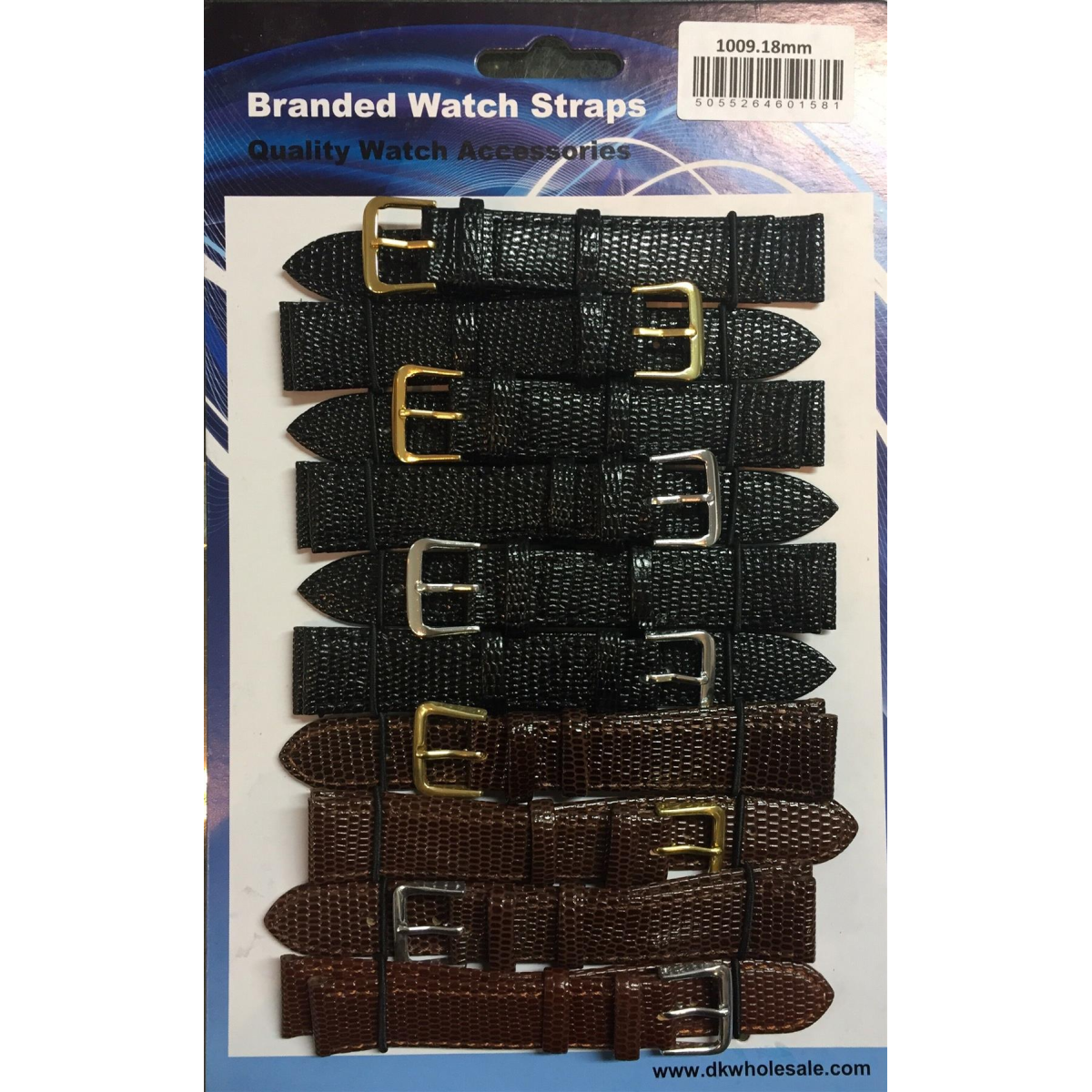 Lizard Grain Leather Watch Straps Pack of 10, Black and Brown, 20mm