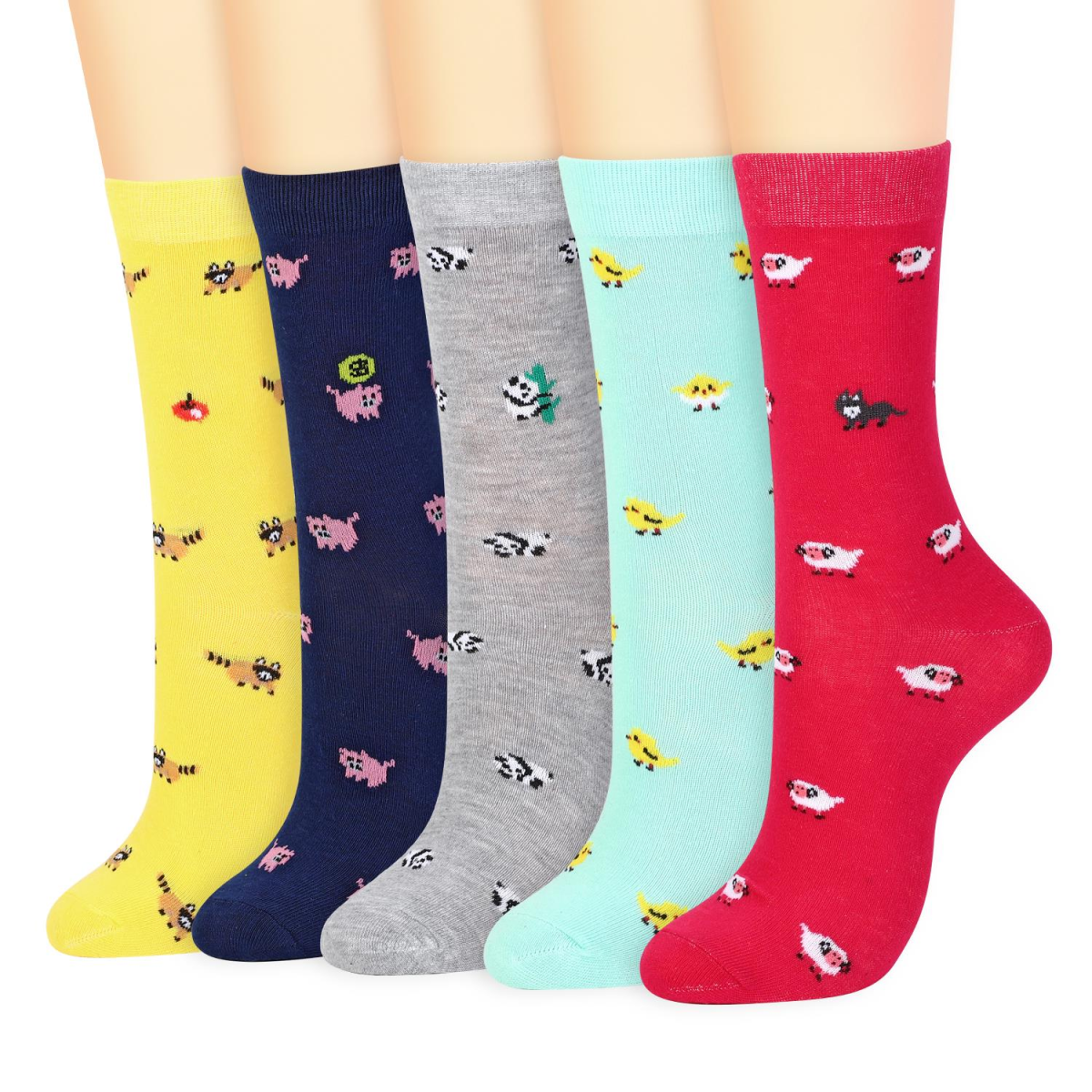 Vinsani Animal Socks 5 Pack, Cute Animal Design, One Size Fits Women UK 4-7 EU 37-40