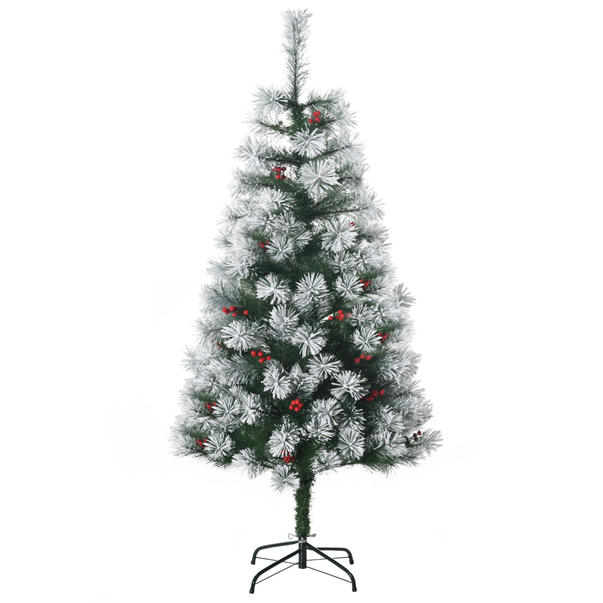 HOMCOM 5ft Indoor Artificial Christmas Tree, Emerald Green Spruce, Berry Decoration, 184 PET Tips, Metal Stand