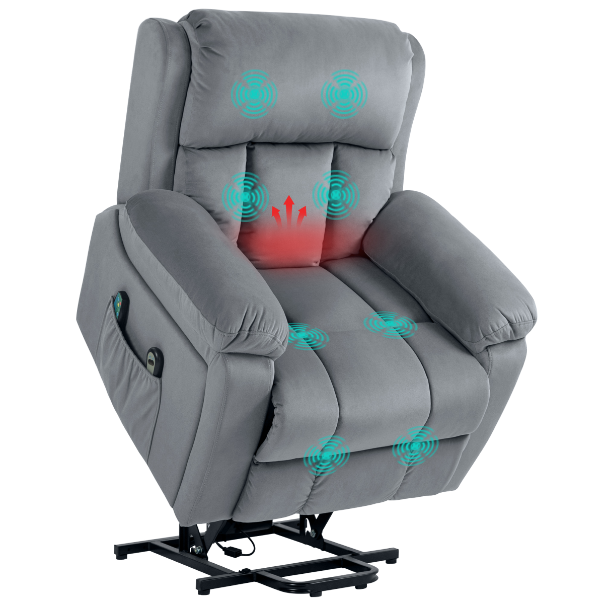 HOMCOM Grey Electric Lift Riser Recliner Chair with Massage & Heat