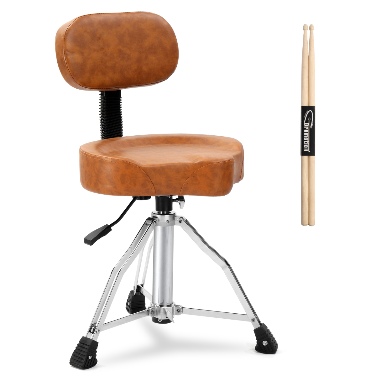 Adjustable Hydraulic Drum Throne with Backrest, 360° Swivel Saddle Seat, Heavy Duty, Brown