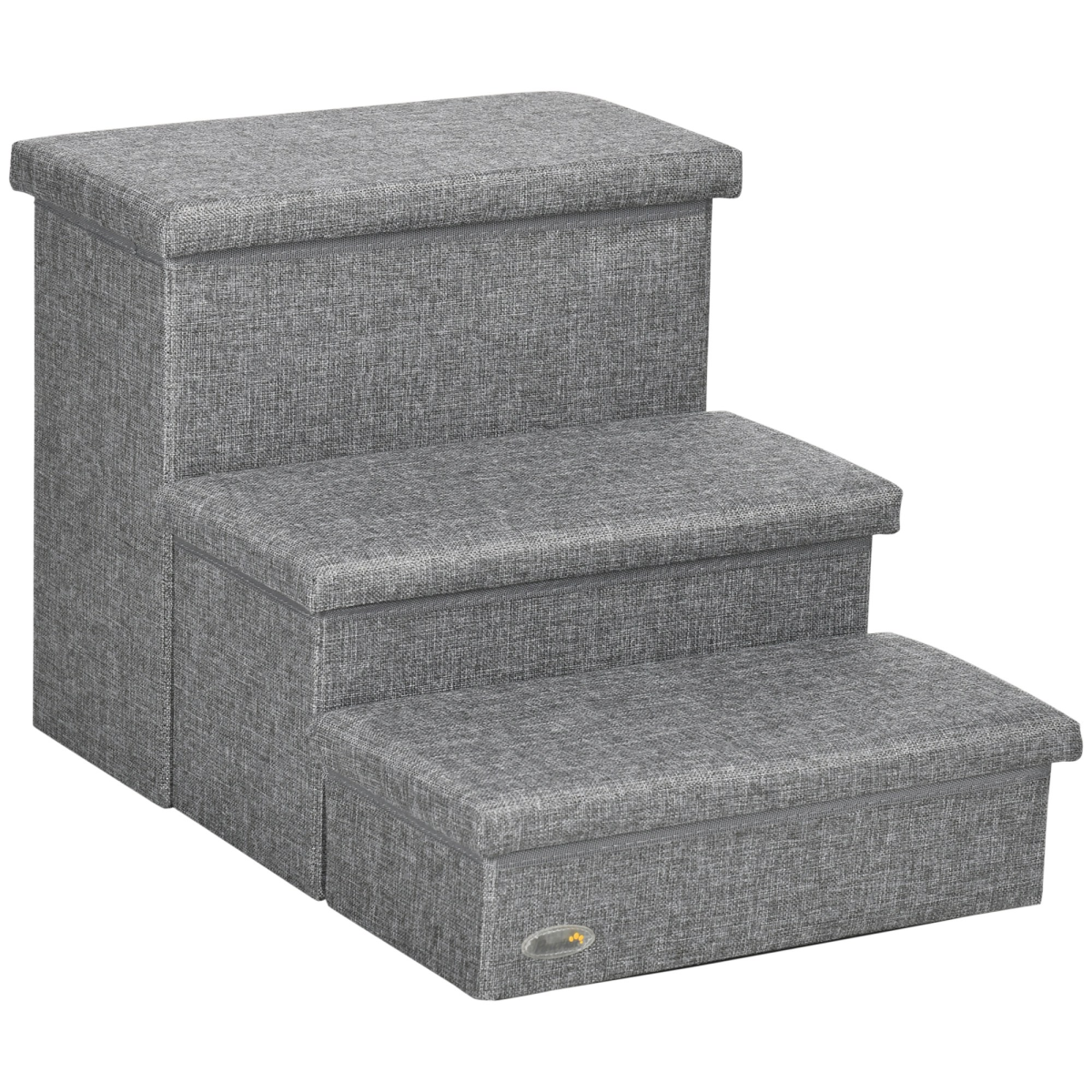 PawHut 3-Step Pet Stairs with Storage Boxes for Bed & Sofa, Light Grey