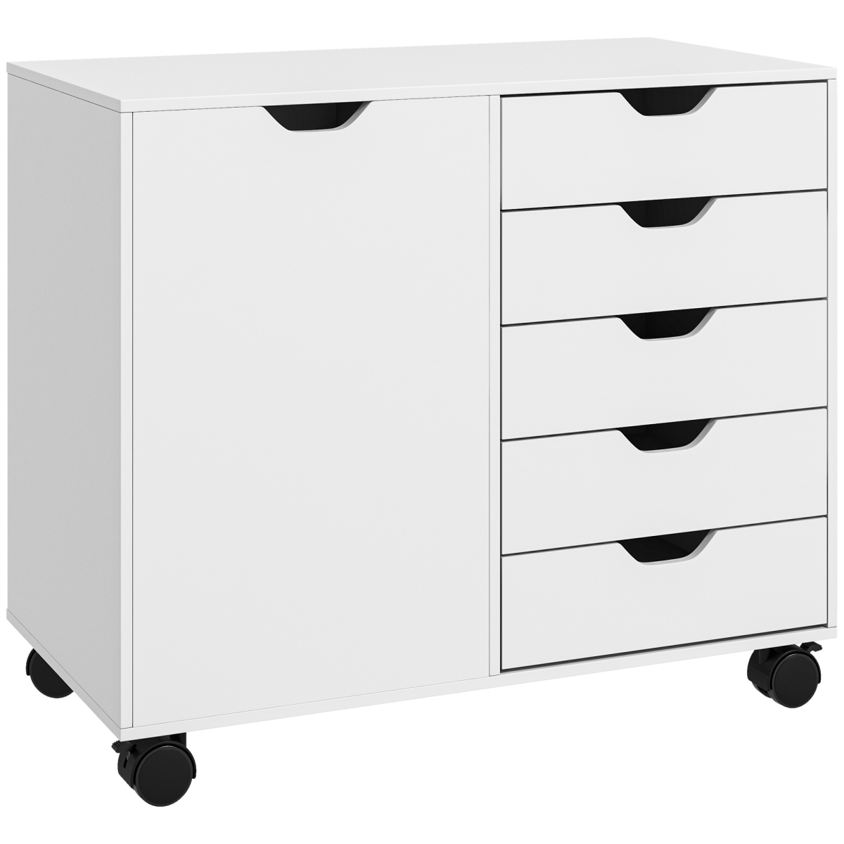 HOMCOM Modern Mobile Office Storage Cabinet with 5 Drawers & Door, White