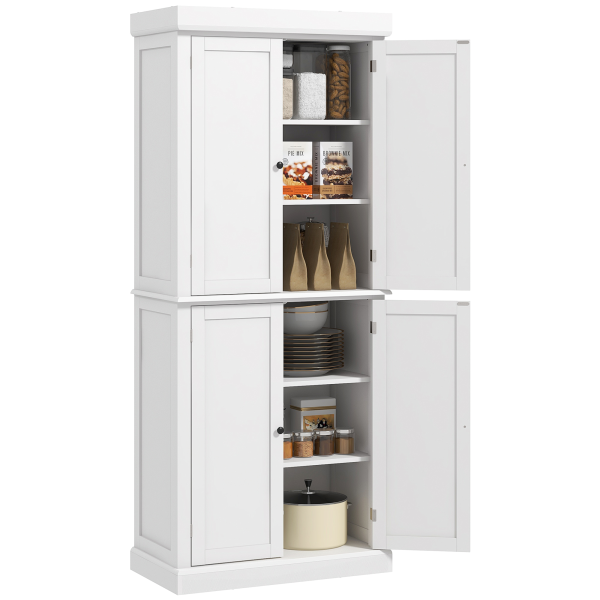 HOMCOM Freestanding Kitchen Cupboard, 6-Tier White Cabinet