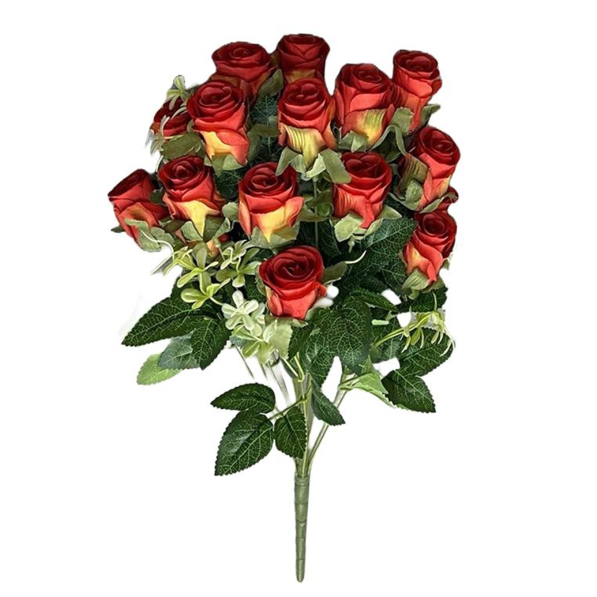 Leaf 52cm Artificial Red Rose Bunch with Wired Stems and Realistic Foliage
