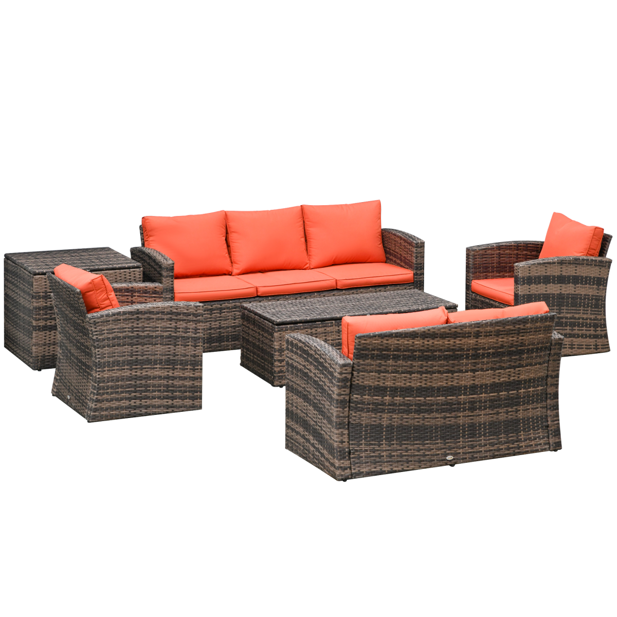 Outsunny 6-Piece Outdoor Patio Rattan Sofa Set with Cushions and Storage Tables
