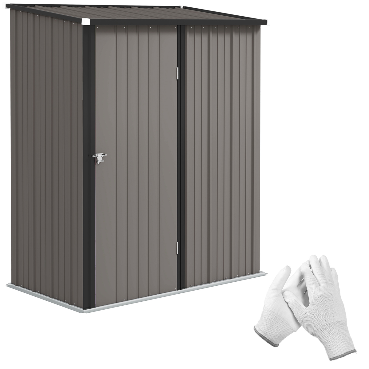 Outsunny Light Grey Steel Outdoor Storage Shed with Lockable Door