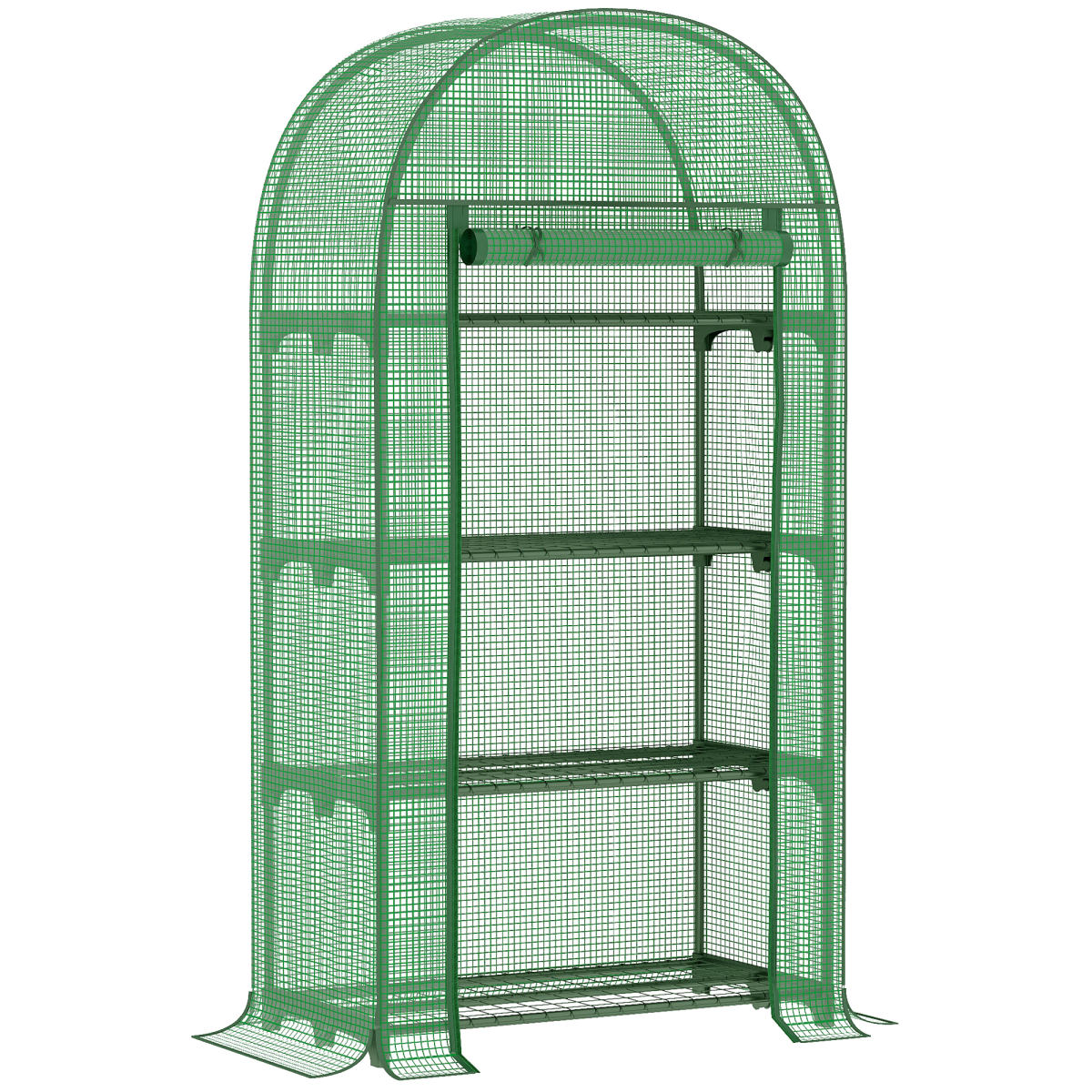 Outsunny 80 x 49 x 160 cm Mini Greenhouse with Storage Shelf, Roll-Up Zip Door, UV-Resistant PE Cover, Metal Frame, Green