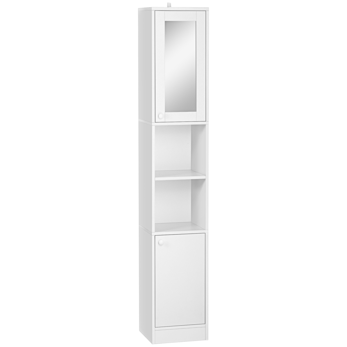 Tallboy Bathroom Storage Cabinet with Mirror, Freestanding Narrow Cabinet with Adjustable Shelves