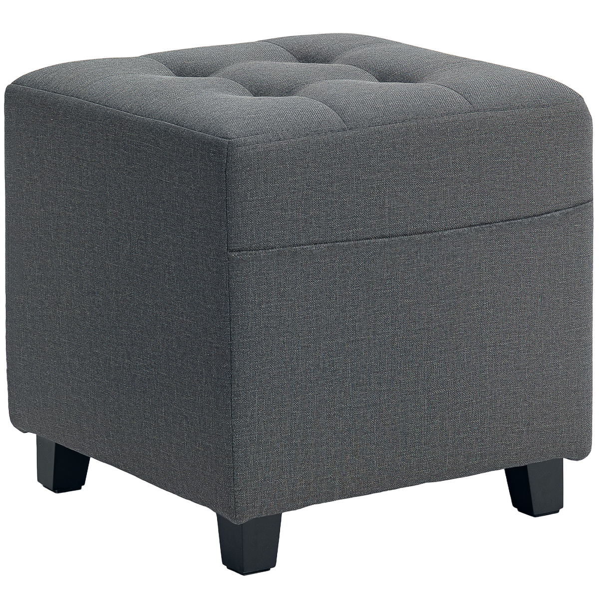 HOMCOM Square Padded Footstool Ottoman with Side Pocket, Grey