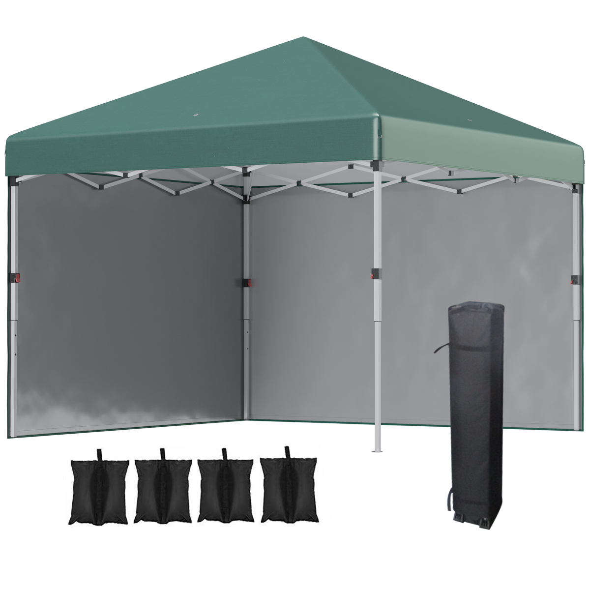 Outsunny 3 x 3 m Pop Up Gazebo Event Shelter with 2 Sidewalls and Sandbags, Green