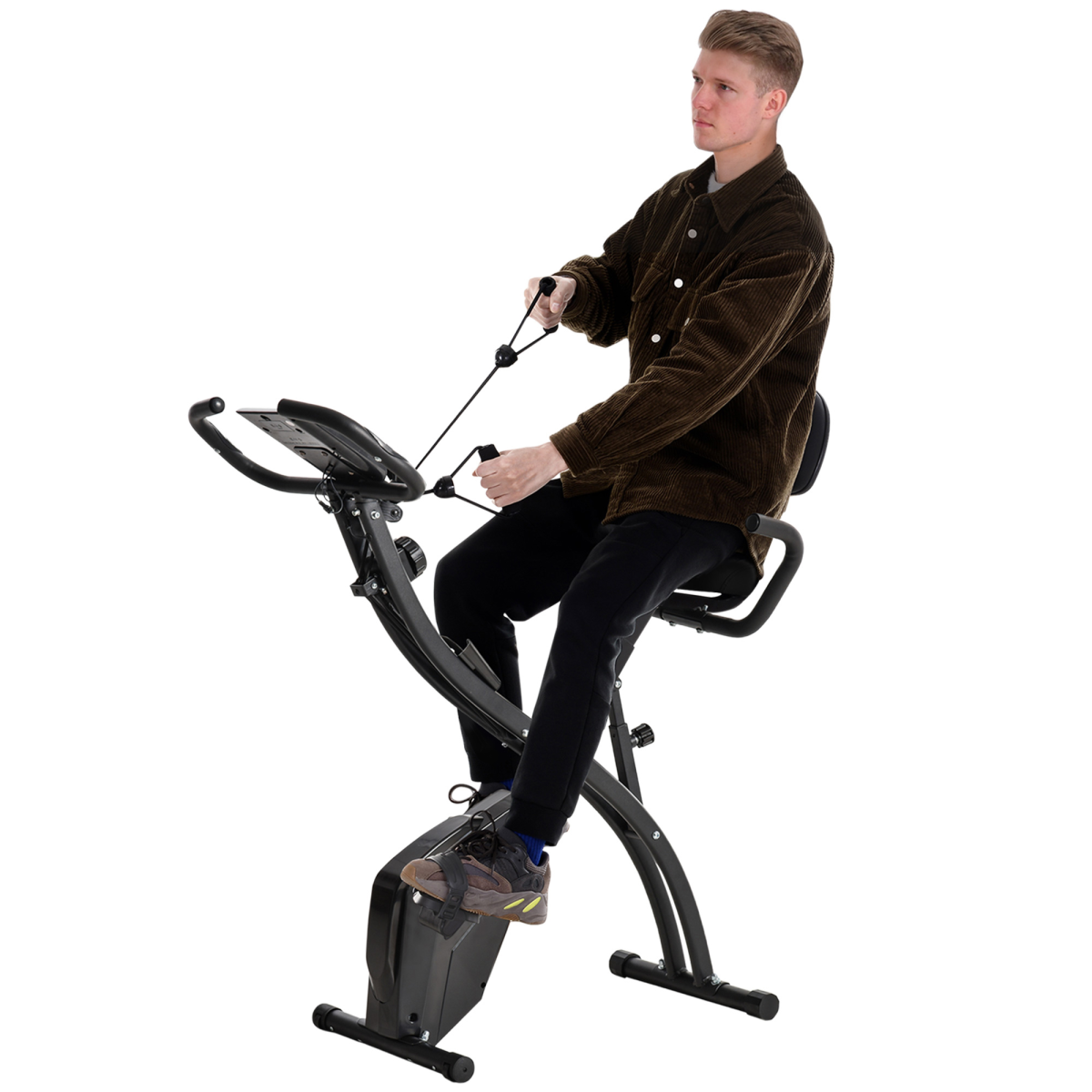 2-in-1 Upright and Recumbent Exercise Bike with 8 Resistance Levels, Pulse Sensor, LCD Monitor, Phone Holder, Foldable Design, Black