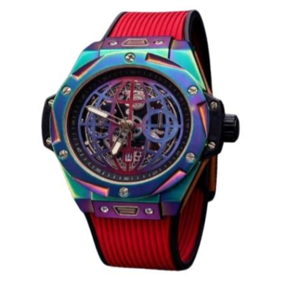 NY London Men's Analogue Rainbow Dial Watch, Red Rubber Strap