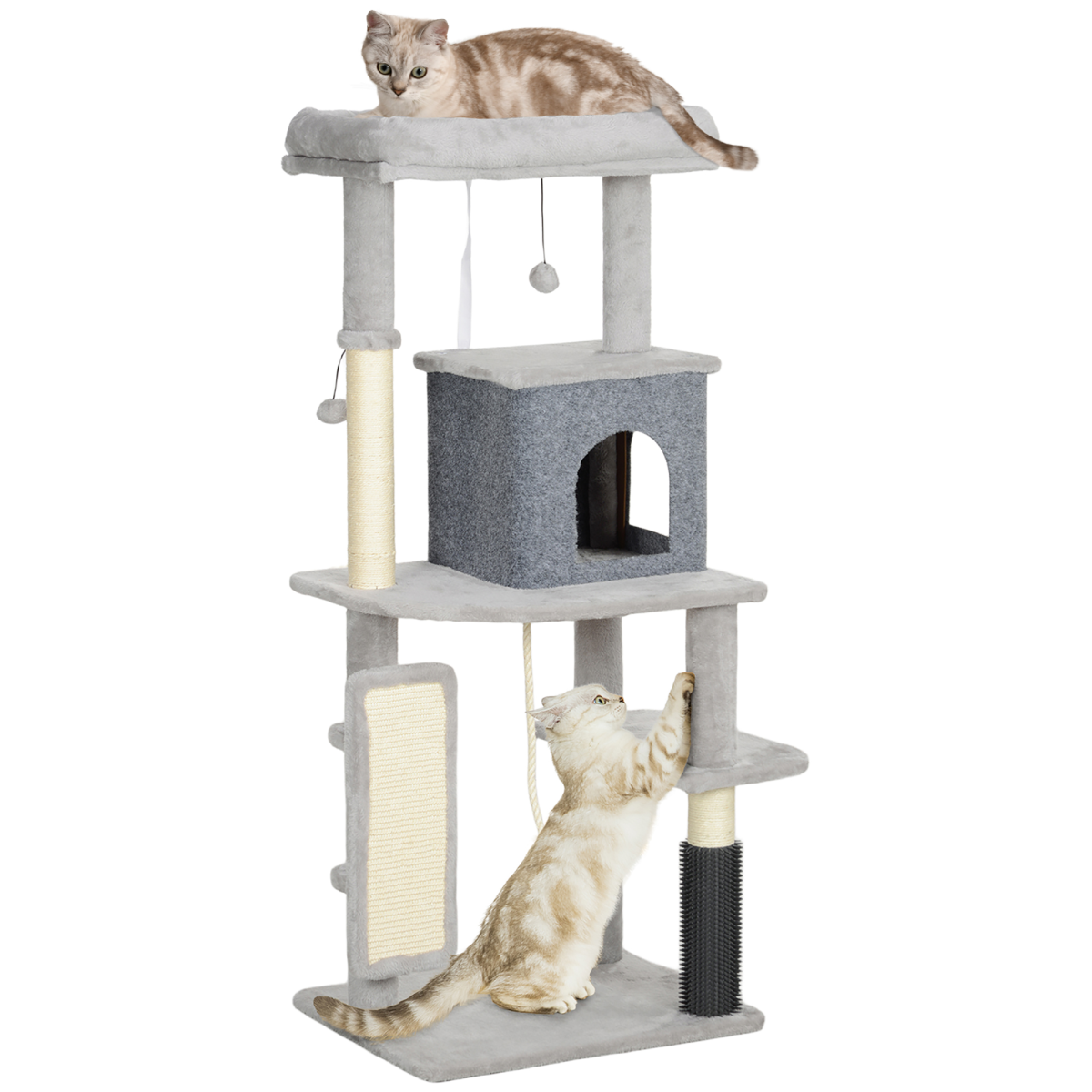 PawHut 132cm Indoor Cat Tree with Scratching Posts, Light Grey