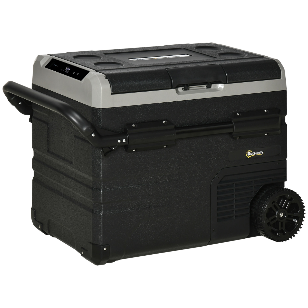 Outsunny 50L 12V Portable Car Refrigerator Freezer with LED Light and Wheels