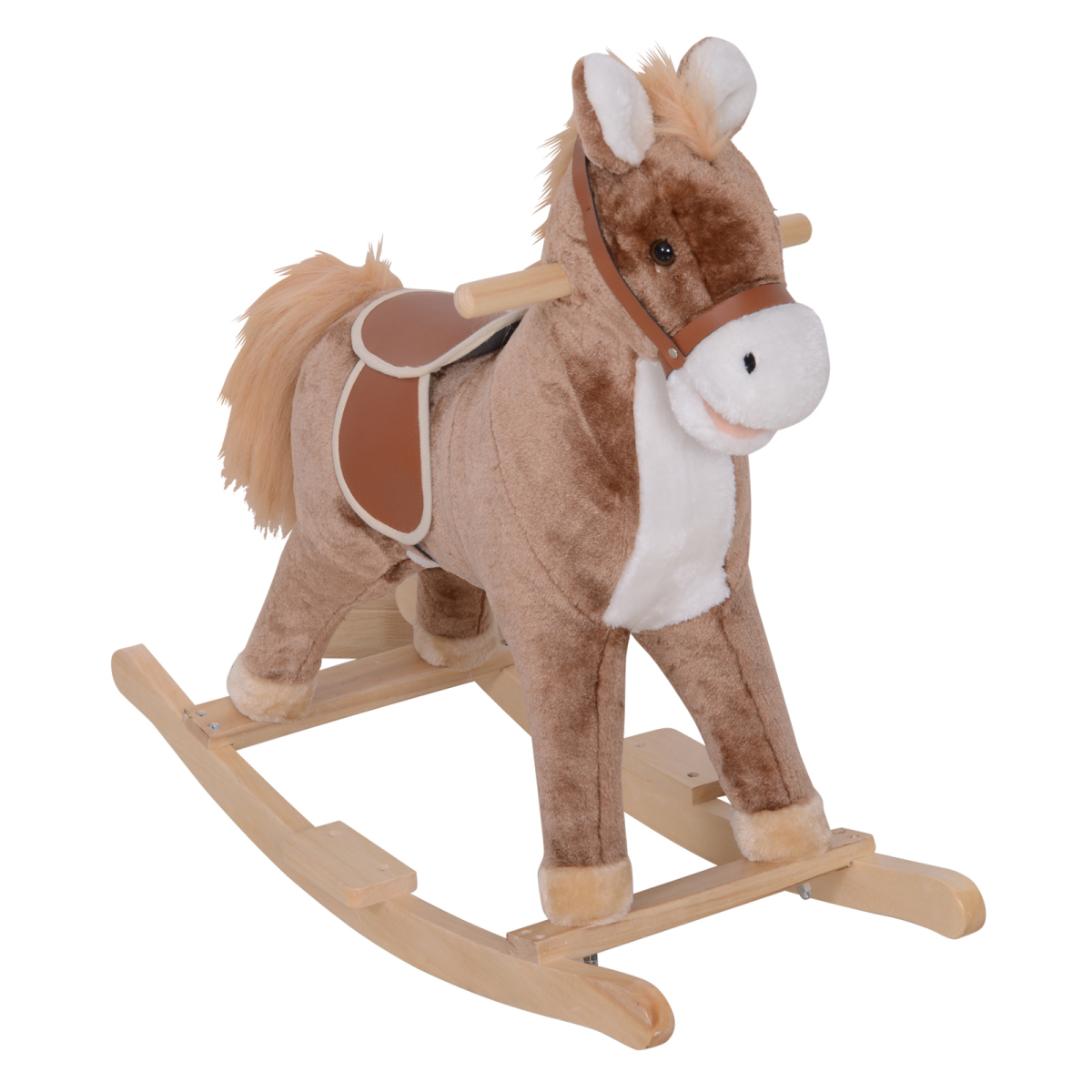 HOMCOM Kids Wooden Plush Rocking Horse Ride-On Toy, Age 3+