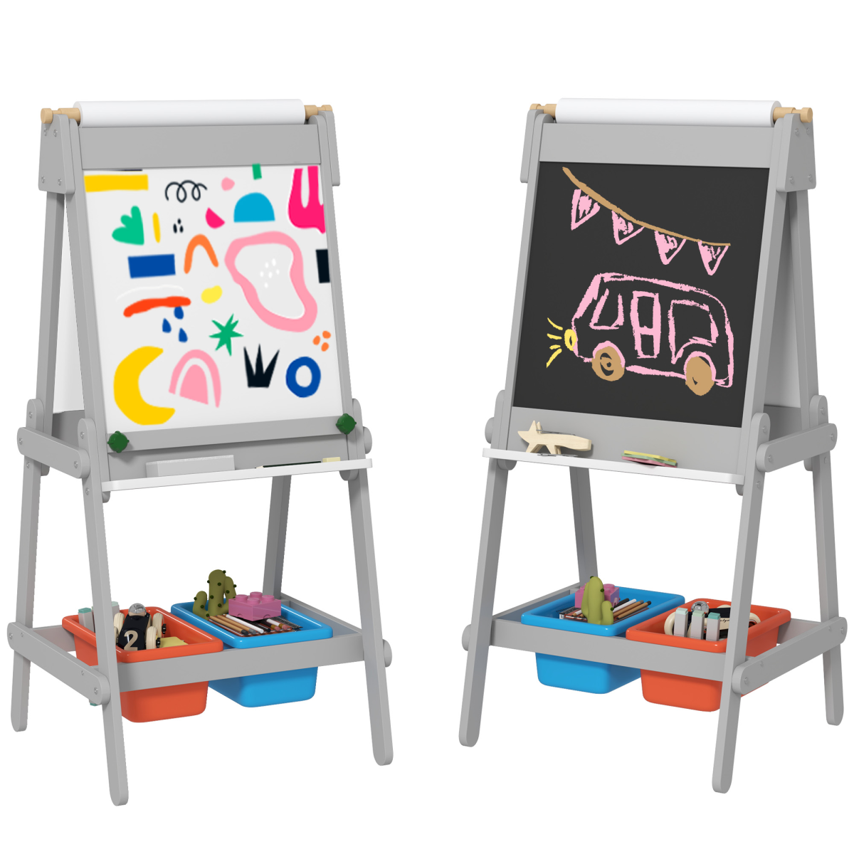 AIYAPLAY 3-in-1 Double-Sided Kids Art Easel with Paper Roll