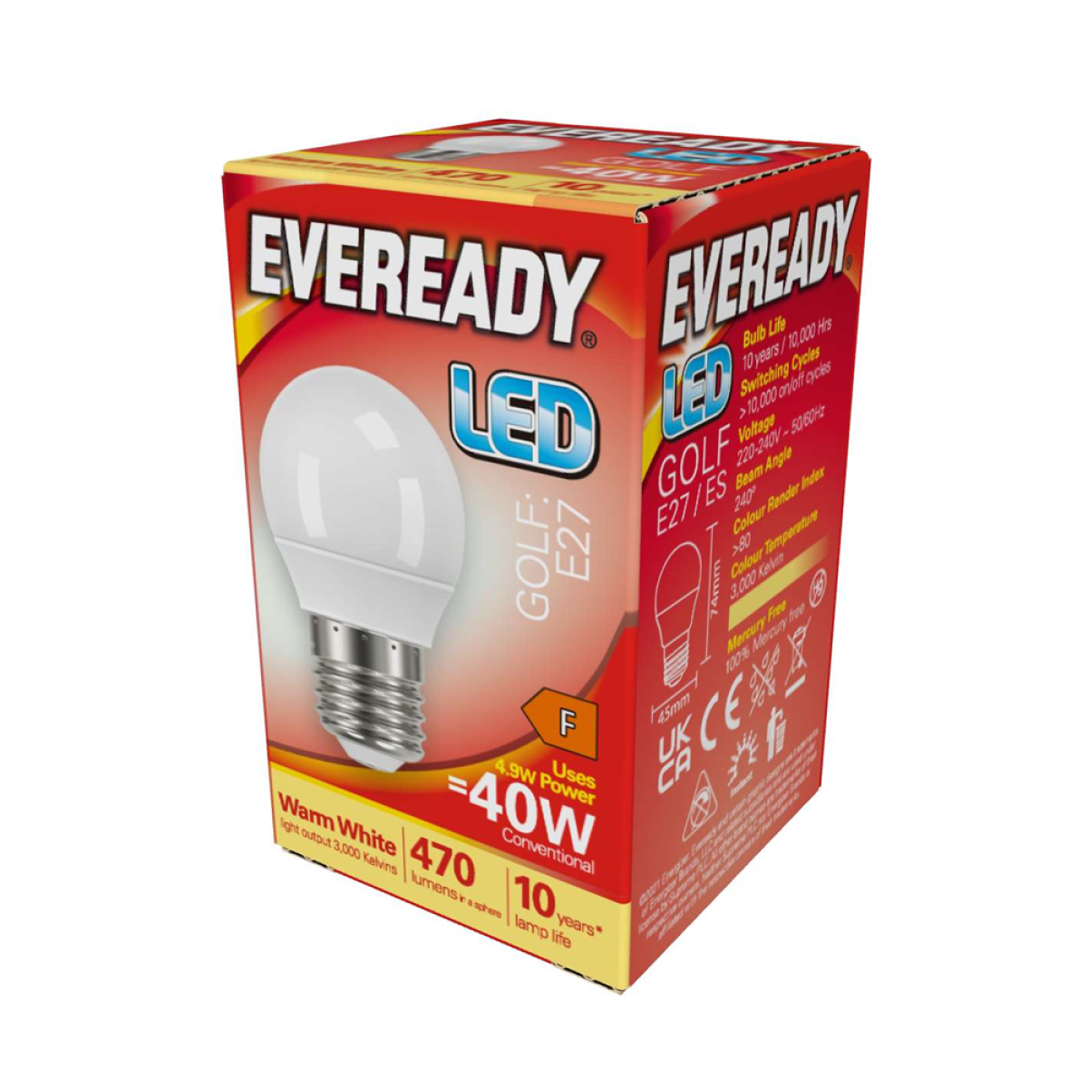 Eveready S13606 LED Golf Bulb 4.9W 40W Replacement E27 Warm White Pack of 5