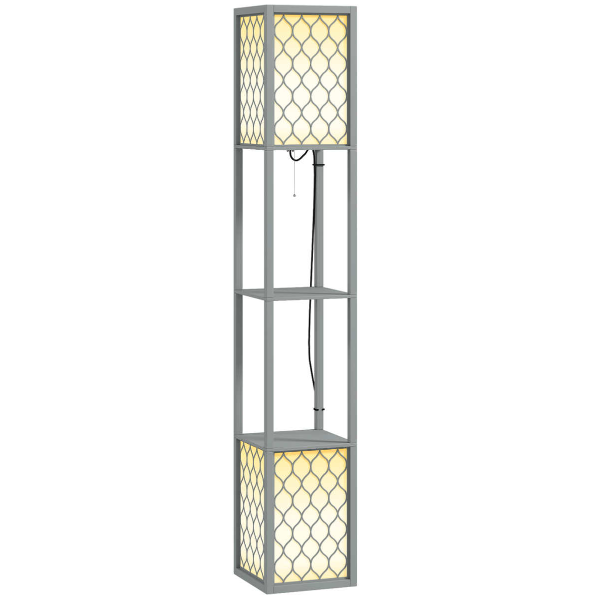 HOMCOM 2-Light Modern Floor Lamp with Shelves, Light Grey