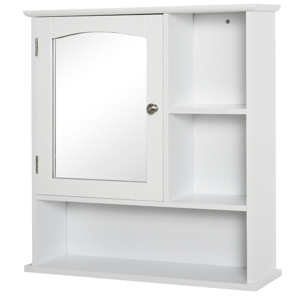 kleankin Wall-Mounted Bathroom Mirror Cabinet, Single Door Storage Cabinet with Adjustable Shelf and 3 Open Shelves, MDF, Water-Resistant Painted Surface