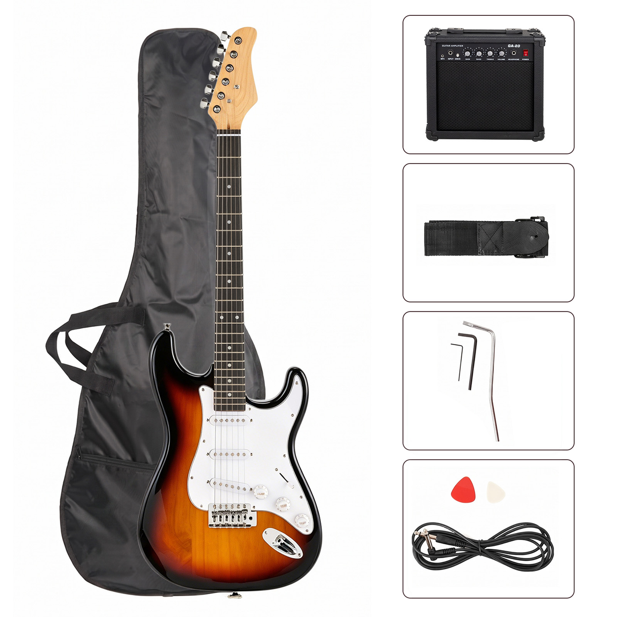 GST Stylish Electric Guitar Kit with Black Pickguard, Sunset Color