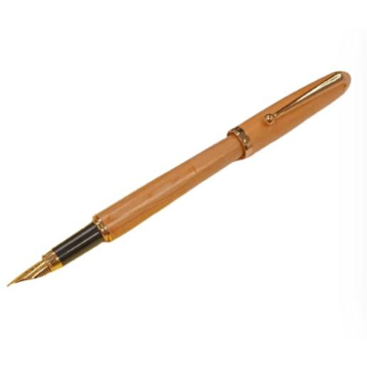 Imperial Handcrafted Natural Wood Light Brown Fountain Pen with Gold Trim, Fine Nib