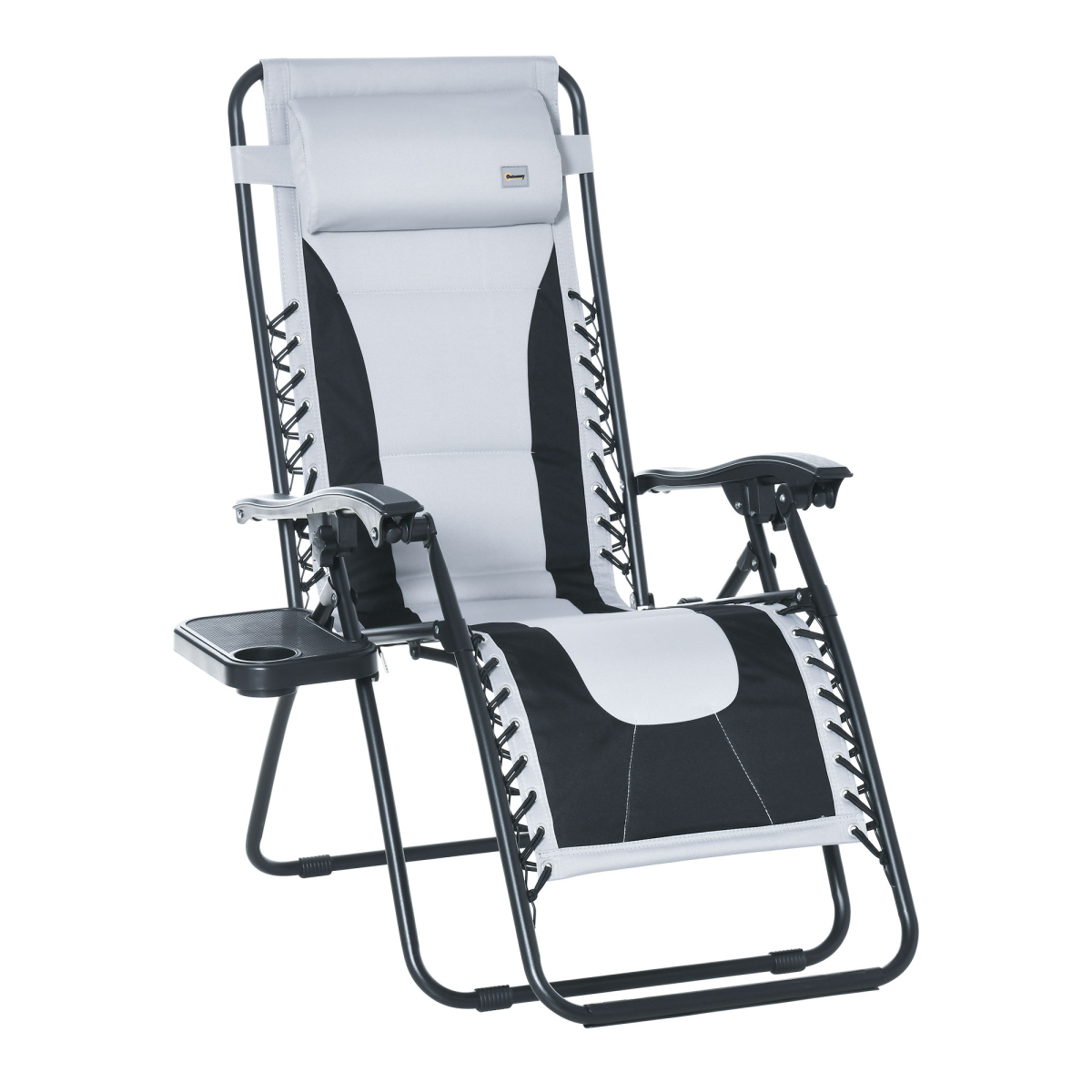 Outsunny Zero Gravity Folding Recliner with Cup Holder Tray, Adjustable Light Grey