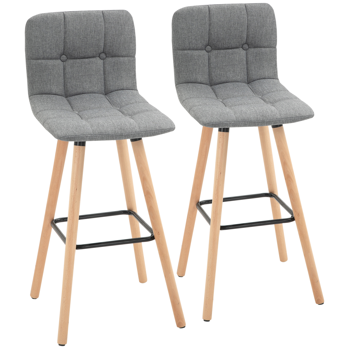 Set of 2 Grey Button-Tufted Armless Counter Height Bar Stools