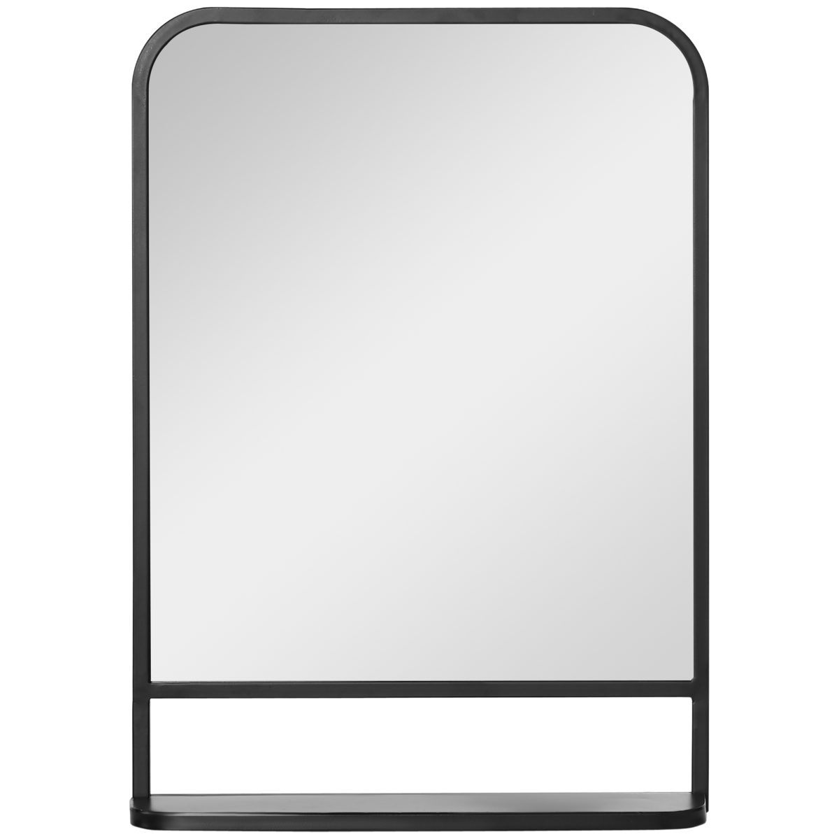Square Wall Mirror with Shelf, 70x50 cm, Black Metal Frame