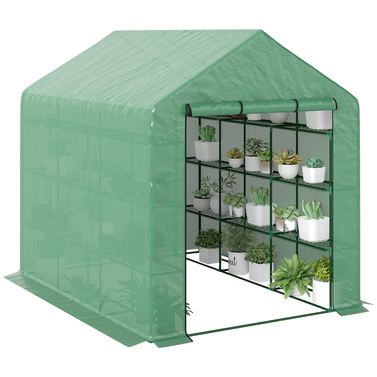 Outsunny Poly Tunnel Walk-In Greenhouse with Removable Cover and Shelves 244 x 180 x 210 cm