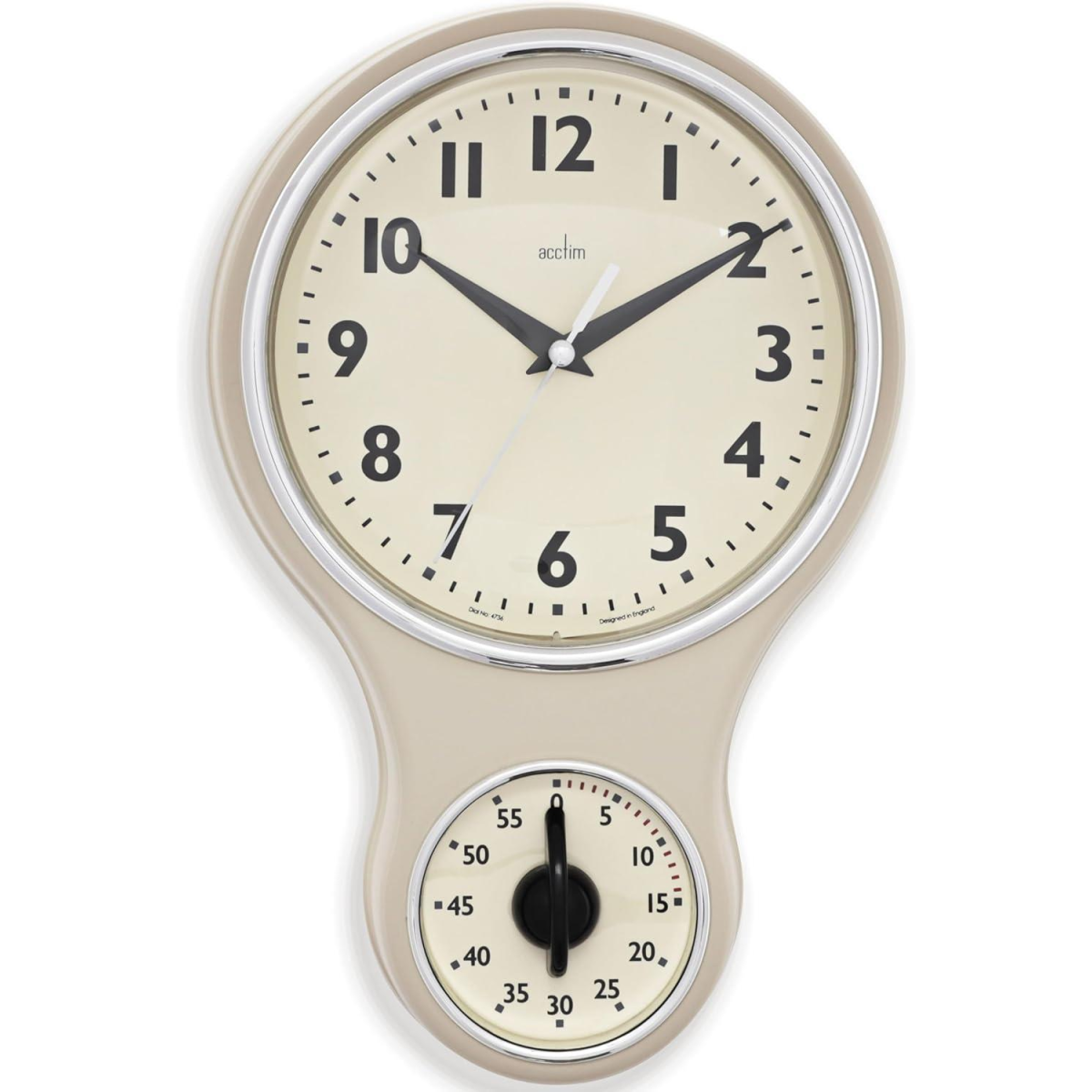 Acctim Kitchen Time Retro Style Quartz Wall Clock with 1 Hour Mechanical Timer and Domed Glass Lens