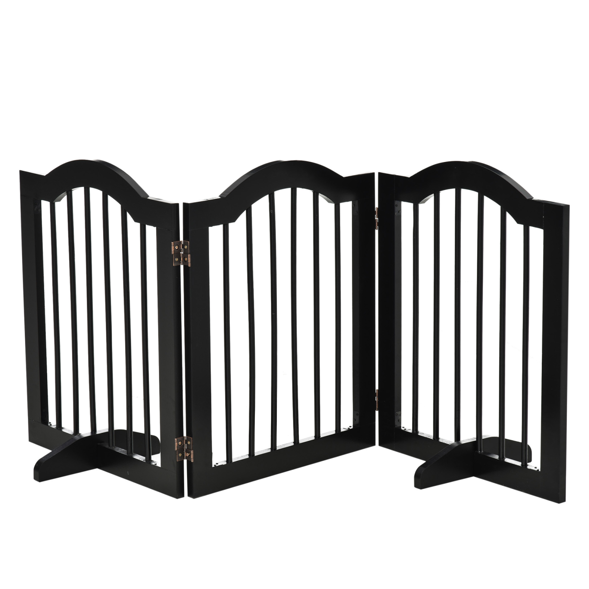 3-Panel Freestanding Wooden Dog Gate with Support Feet, Black
